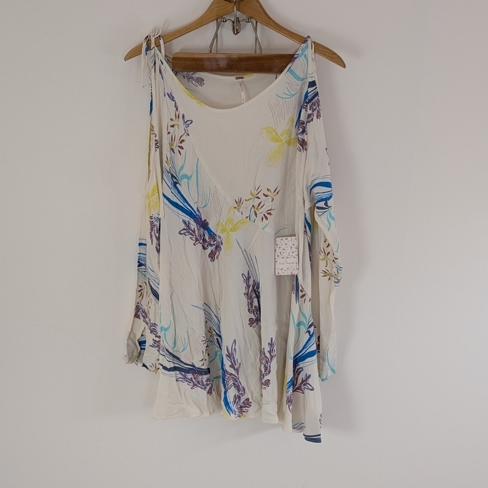 Free People Dress Womens S White Floral Neutral Clear Skies Tunic Mini Boho NEW